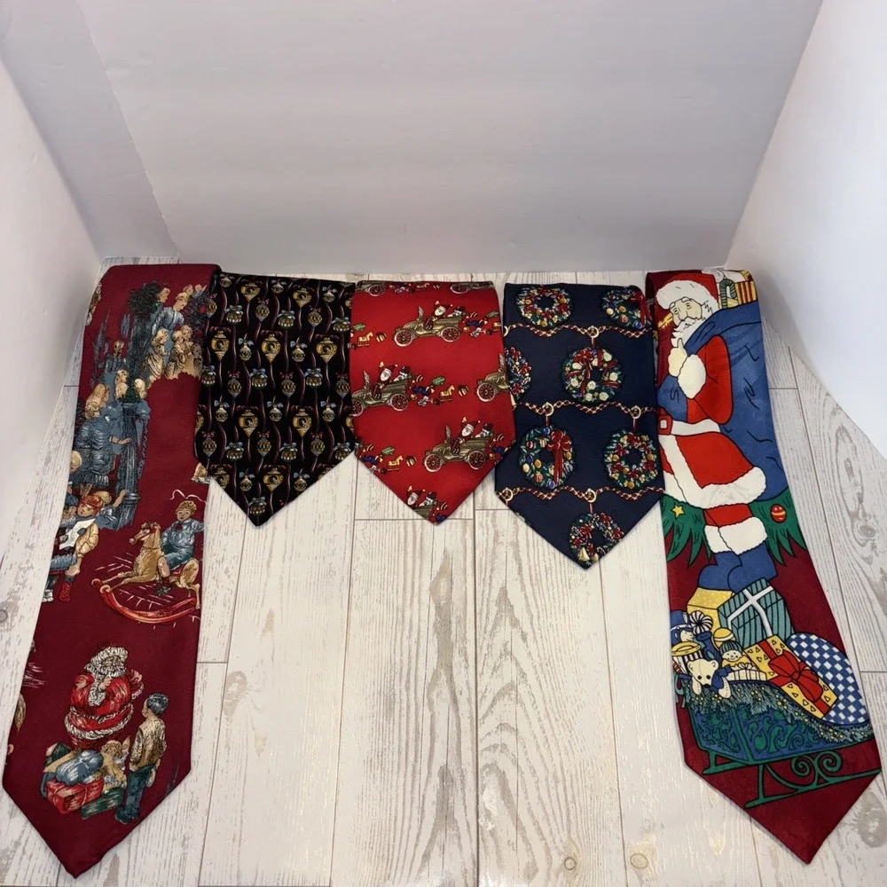Lot of 5 Silk Christmas Neck Ties Enigma Mark Alexander Wembley